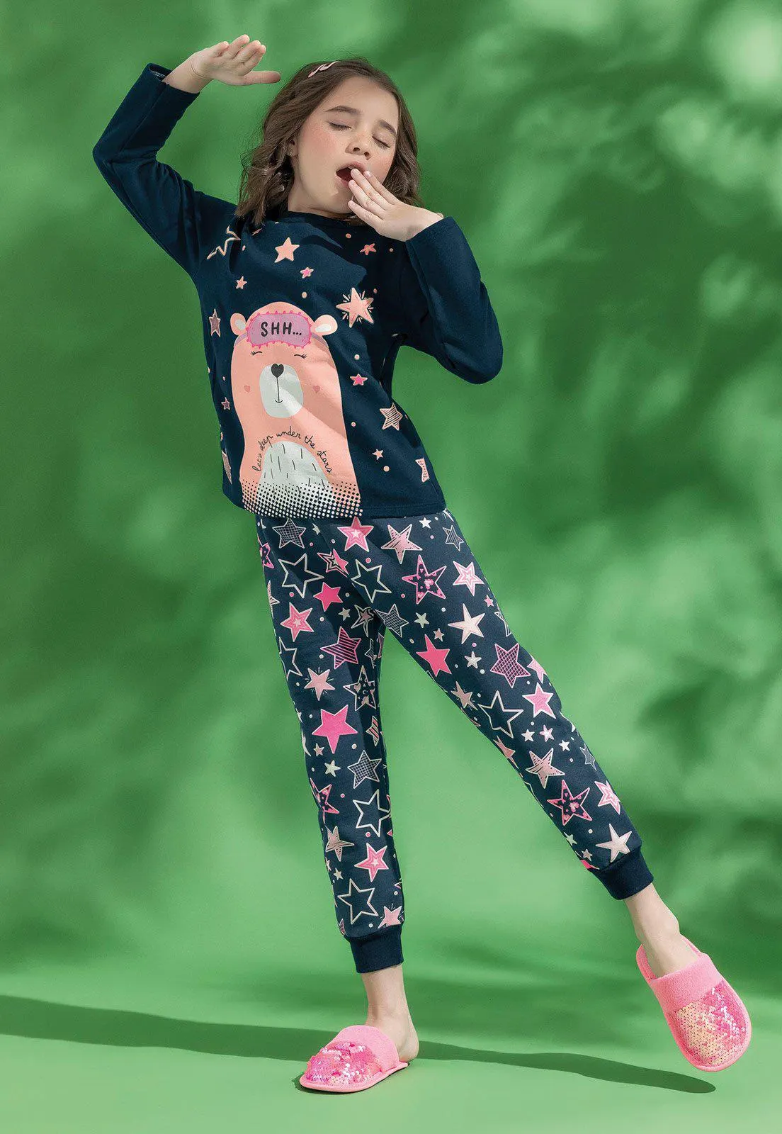 Pijama Infantil Elian Longo Estrela Azul-Marinho