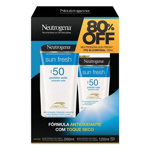 Kit Protetor Solar Neutrogena Sun Fresh FPS 50 200ml + 80% Off na Unidade de 120ml
