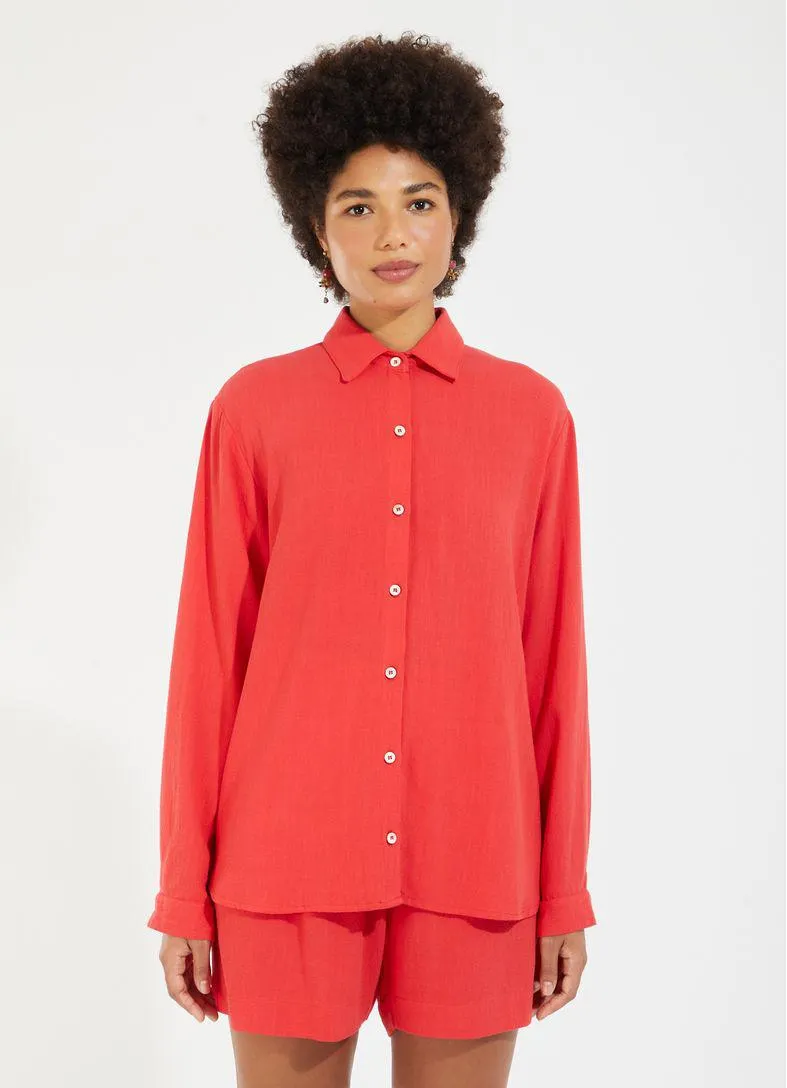 Camisa linho textura vermelho