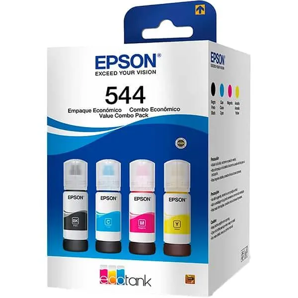 Kit com 4 Garrafas de Tinta Epson, Preto, Ciano, Magenta, Amarelo, T544520-4P, 1 UN