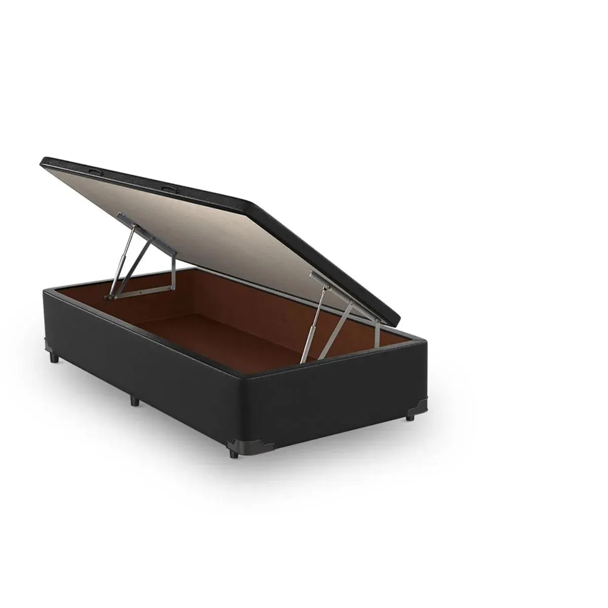 BASE CAMA BOX COM BAÚ ABERTURA LATERAL KORANO PRETO