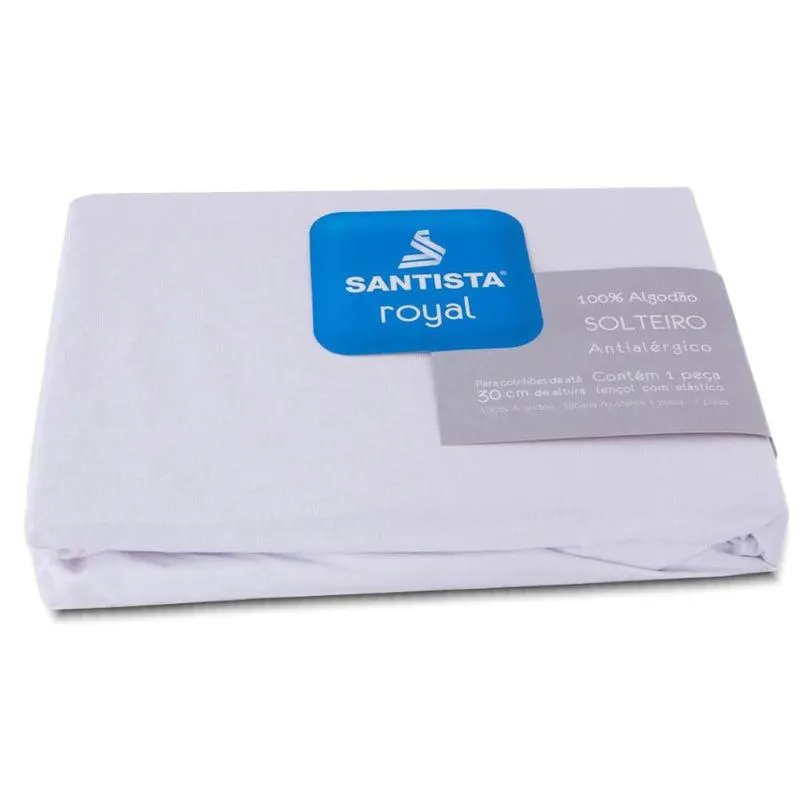 Lençol Solteiro Avulso Com Elástico 1 Peça 90x190x30cm Royal Plus Branco - Santista