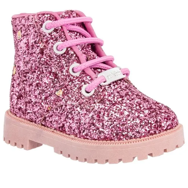 Bota Coturno Infantil Molekinha Bebê Doces Glitter Metalizado Rosa