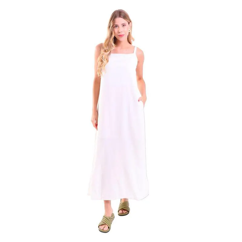 Vestido Midi Alcinhas Evasê com Fendas Olimpia Off White