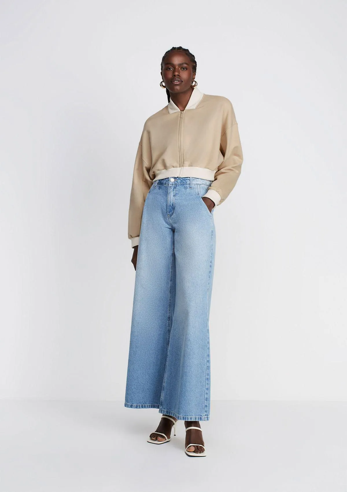 Calça Jeans Pantalona Cintura Média - Azul