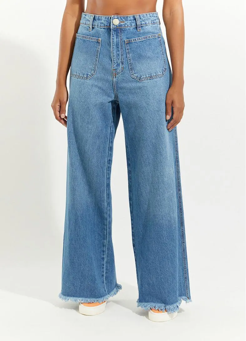 Calca jeans wide bolso chapado jeans