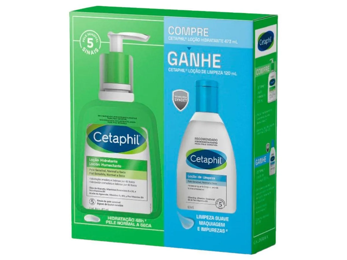 Kit Loção Hidratante Cetaphil Pele Sensível, Normal e Seca 473ml + Loção de Limpeza Cetaphil Pele Seca e Sensível 120ml
