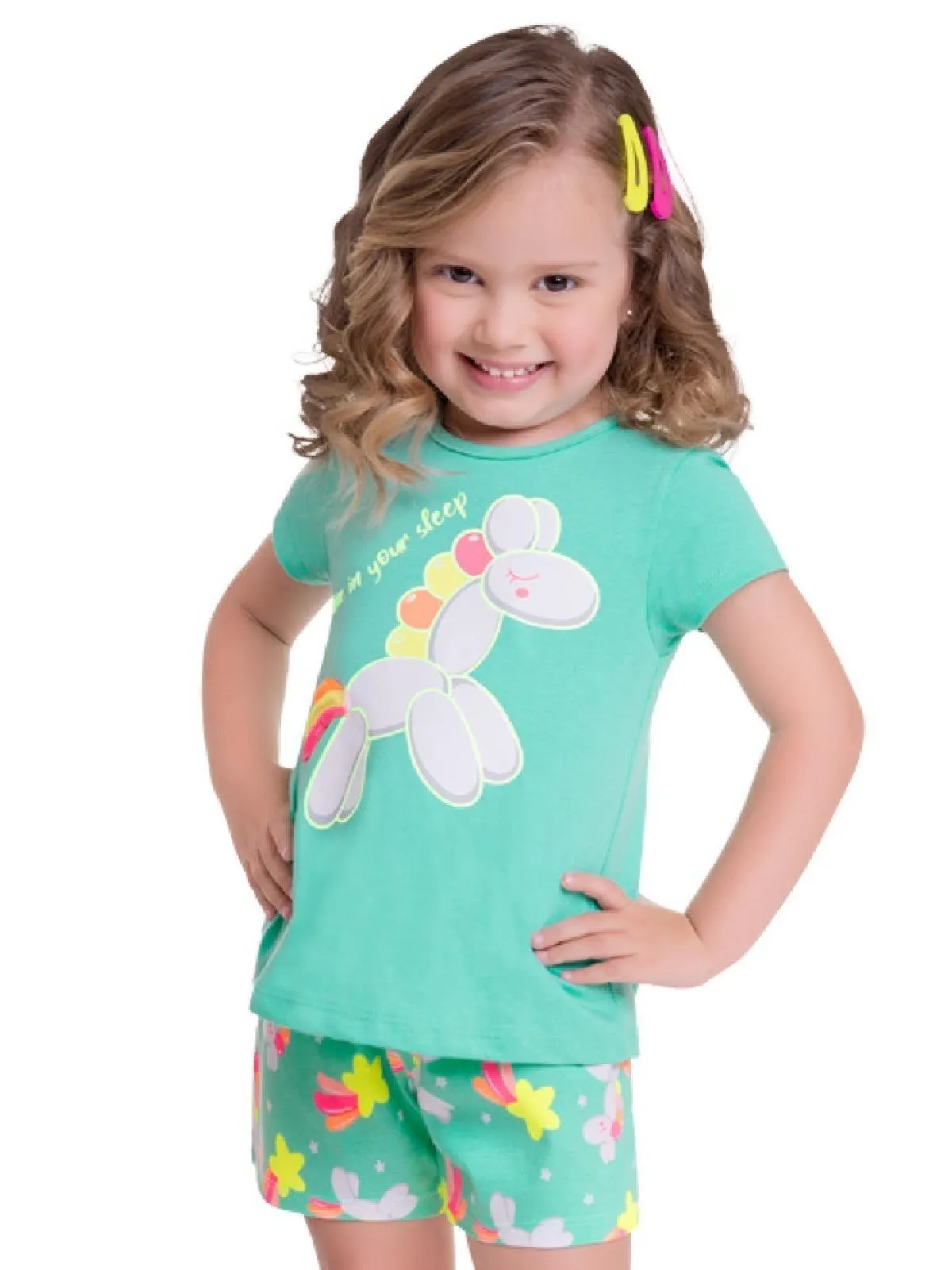 Pijama Infantil Menina Kyly Verde Brilha no Escuro