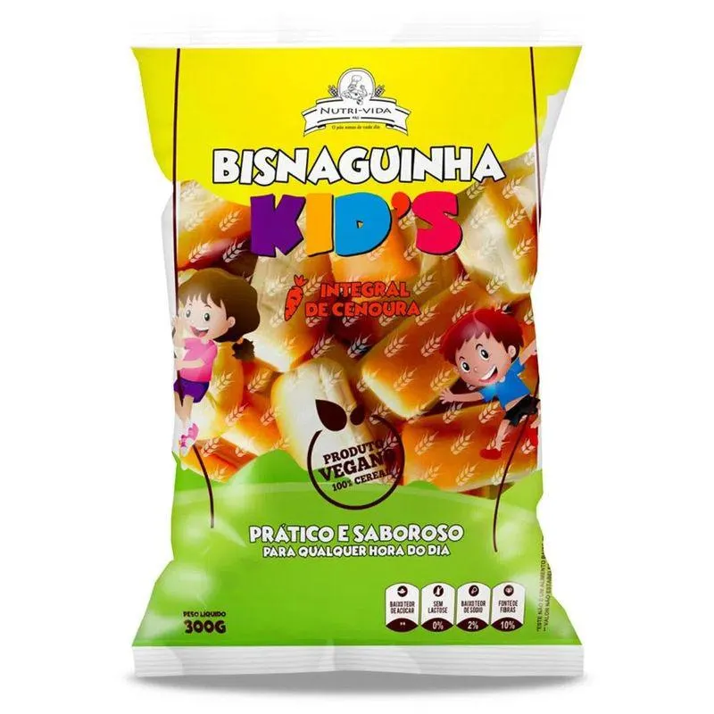 Bisnaguinha Com Cenoura Integral Nutrivida 300 G