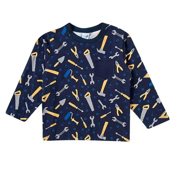 camiseta meia malha estampada ferramentas toddler