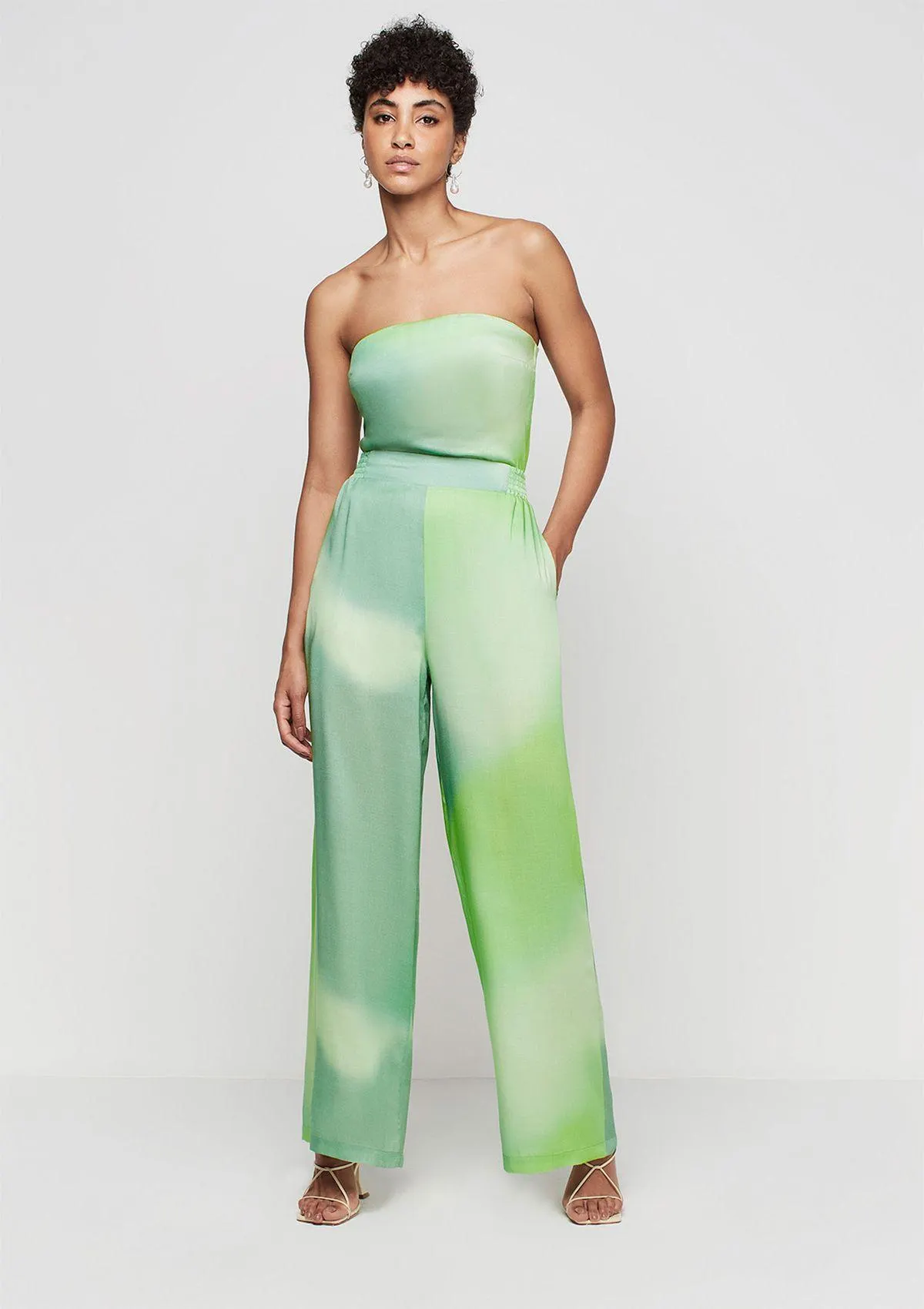 Calça Pantalona Cintura Alta Em Voil - Verde