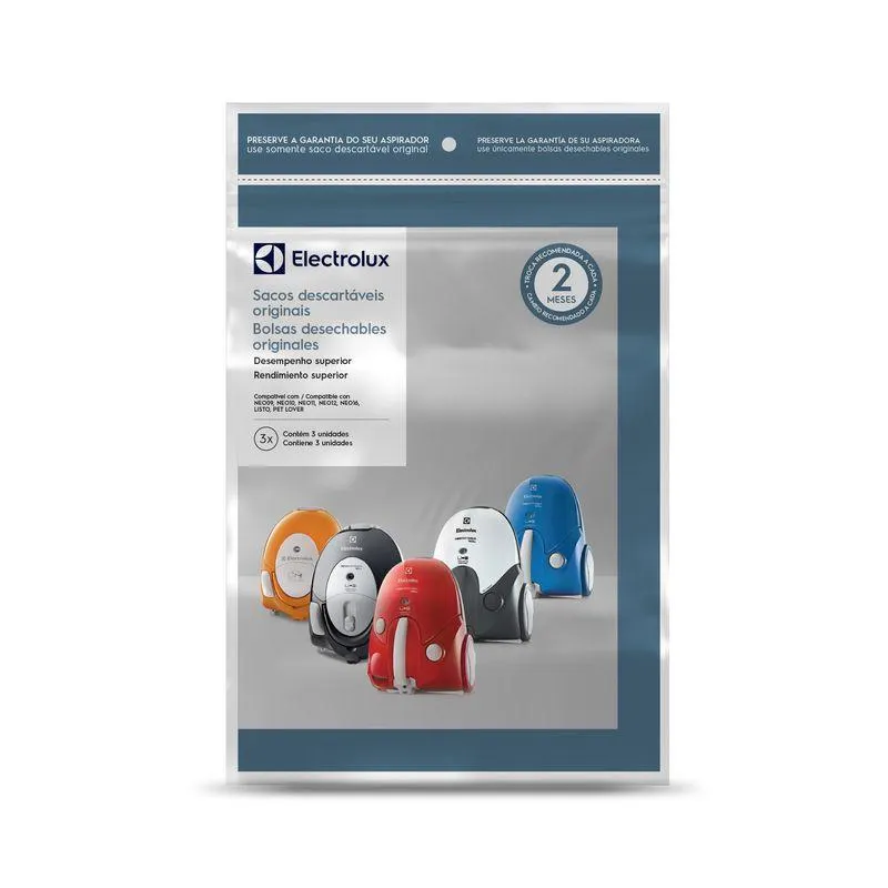 Kit 3 Sacos de aspirador de pó - Modelos: NEO09, NEO10, NEO11, NEO12, NEO16, LISTO E PET LOVER (SBENE) Electrolux