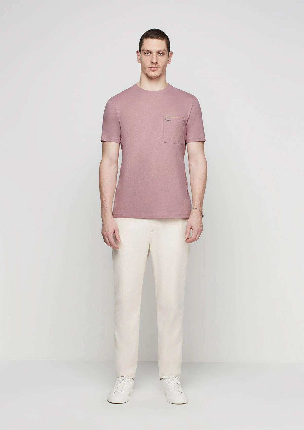 Camiseta Masculina Em Malha Com Linho - Rosa