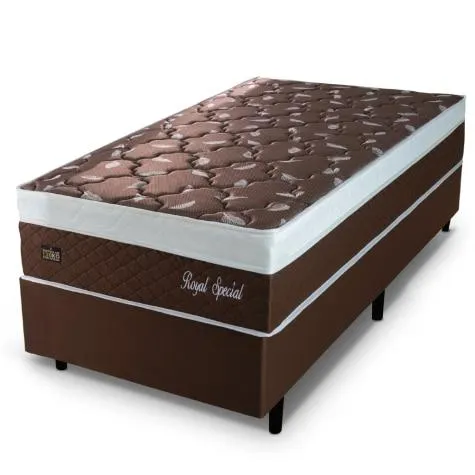 Cama Box Solteiro Colchão Molas Ensacadas Royal 88x188x68cm Marrom/Branco Hellen - Suporta até 110kg por Pessoa