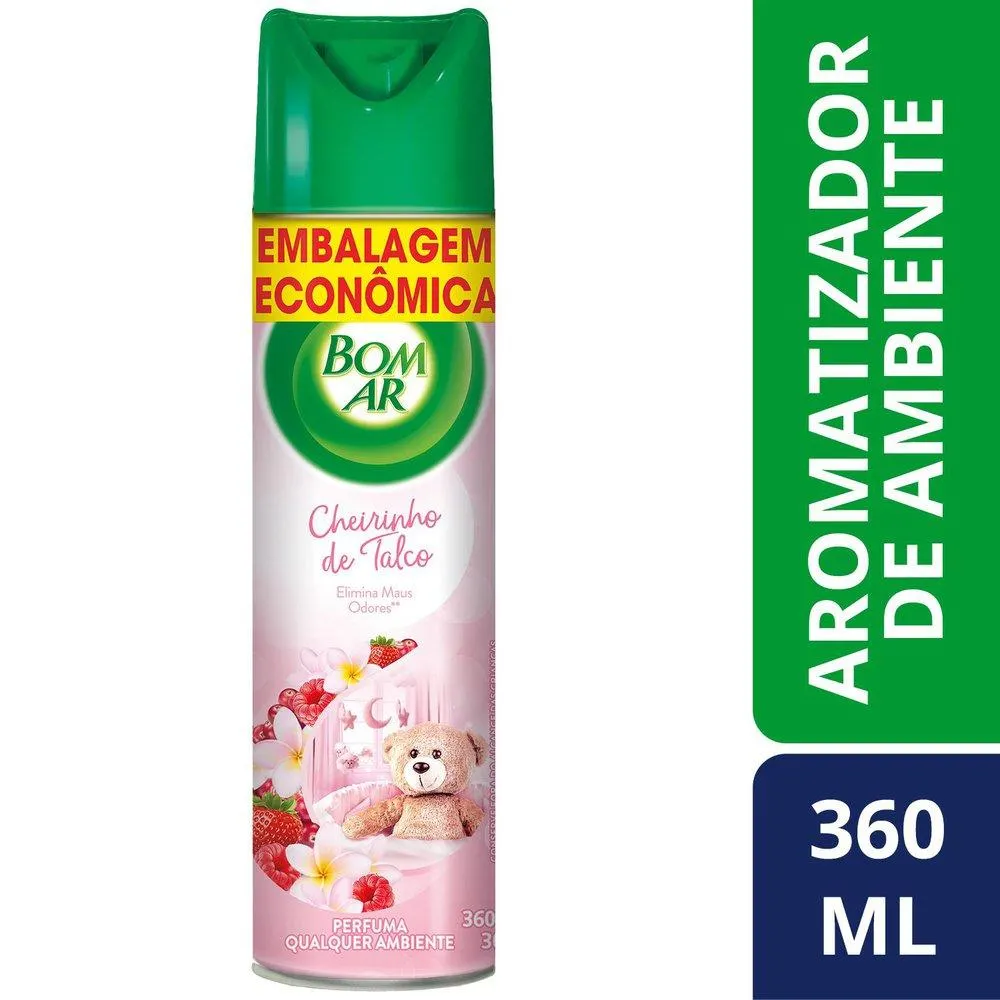 Aromatizador Bom Ar Aerossol Cheirinho de Talco 360ml Embalagem Econômica