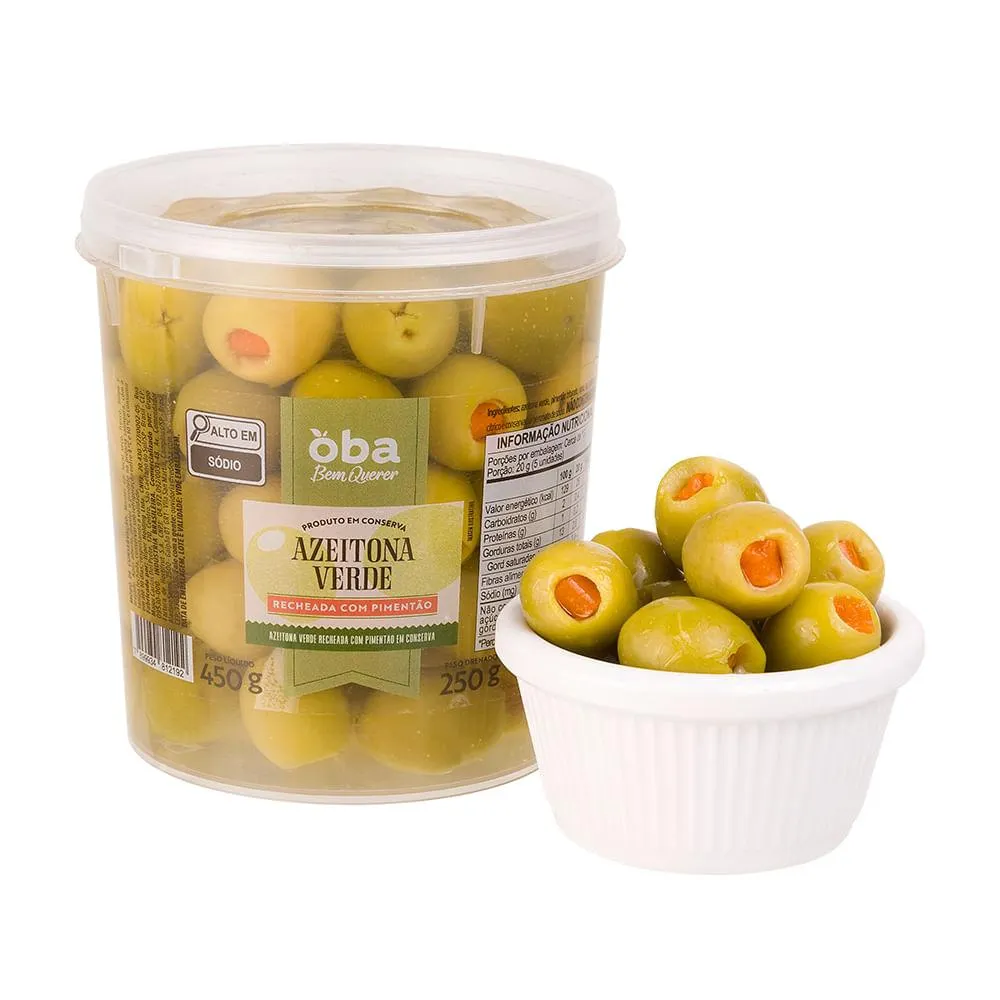 Azeitona Verde Recheada Com Pimentão Oba Bem Querer 250g | Oba Hortifruti