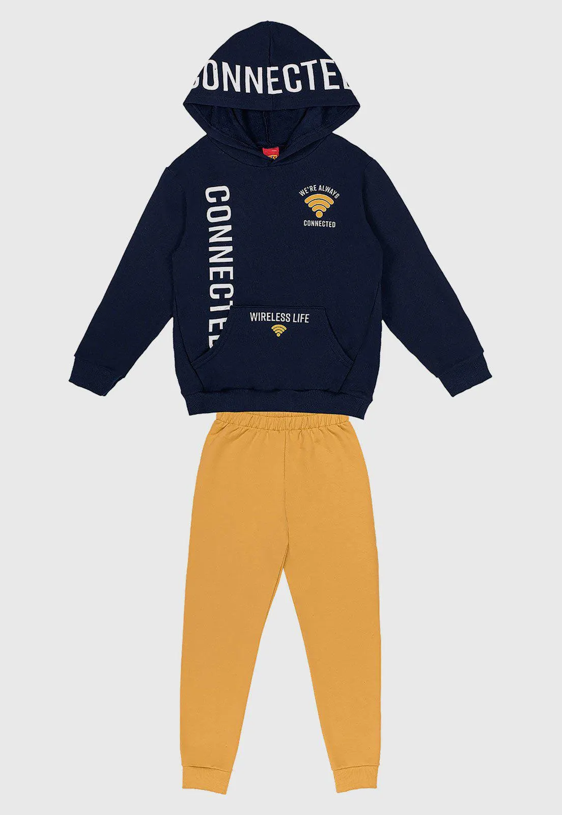 Conjunto 2pçs Manga Longa Infantil Kyly Lettering Azul-Marinho