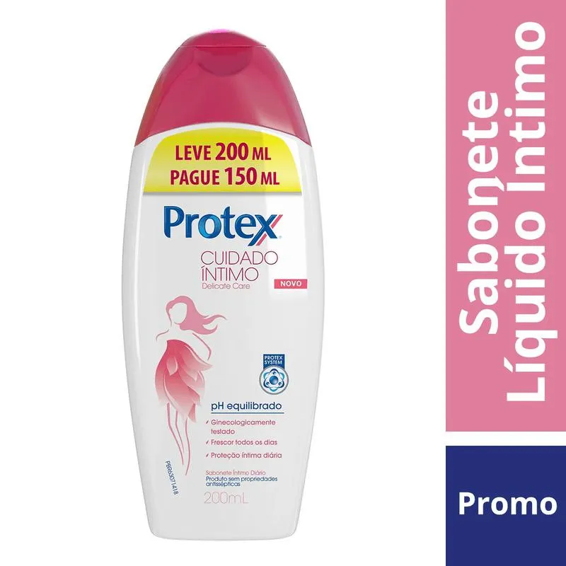 Sabonete Íntimo Líquido Protex Cuidado Íntimo Delicate Care 200ml Promo Leve 200ml Pague 150ml