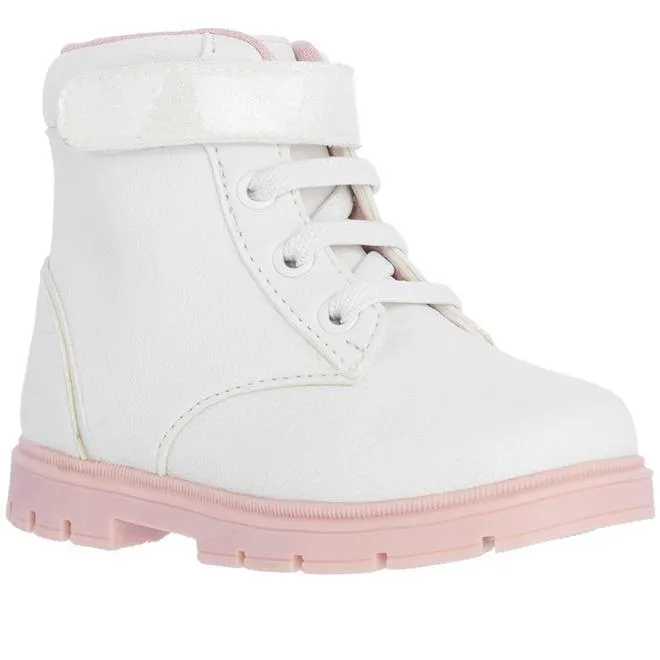 Bota Coturno Infantil Gabrielinha Tratorada Tira Contato Glitter Branco