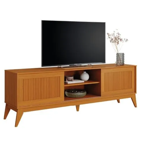 Rack Bancada para TV até 65 Polegadas 1,80m Ripado Impressão 3D 2 Portas Cedro King EDN