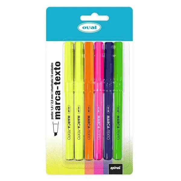 Marca Texto, 5 cores, com 6 canetas, Oval - BT 1 UN