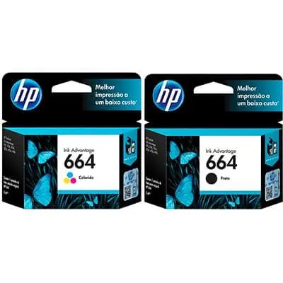 Cartucho de Tinta HP 664 Preto Original (F6V29AB) + Cartucho de Tinta HP 664 Colorido Original (F6V28AB) - CX 1 UN