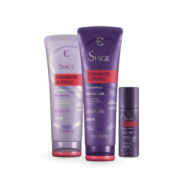 Combo Siàge Combate o Frizz: Shampoo 250ml + Condicionador 200ml + Magic Spray Capilar 30g