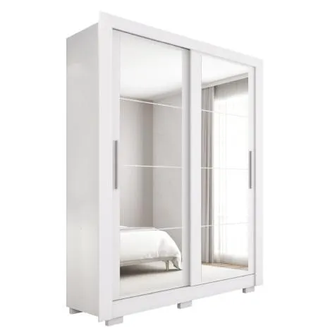 Guarda Roupas Solteiro Com Espelho 2 Portas de Correr 2 Gavetas Luiza Branco Caemmun