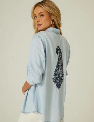 Camisa Jeans Bordado Costas Nápoles