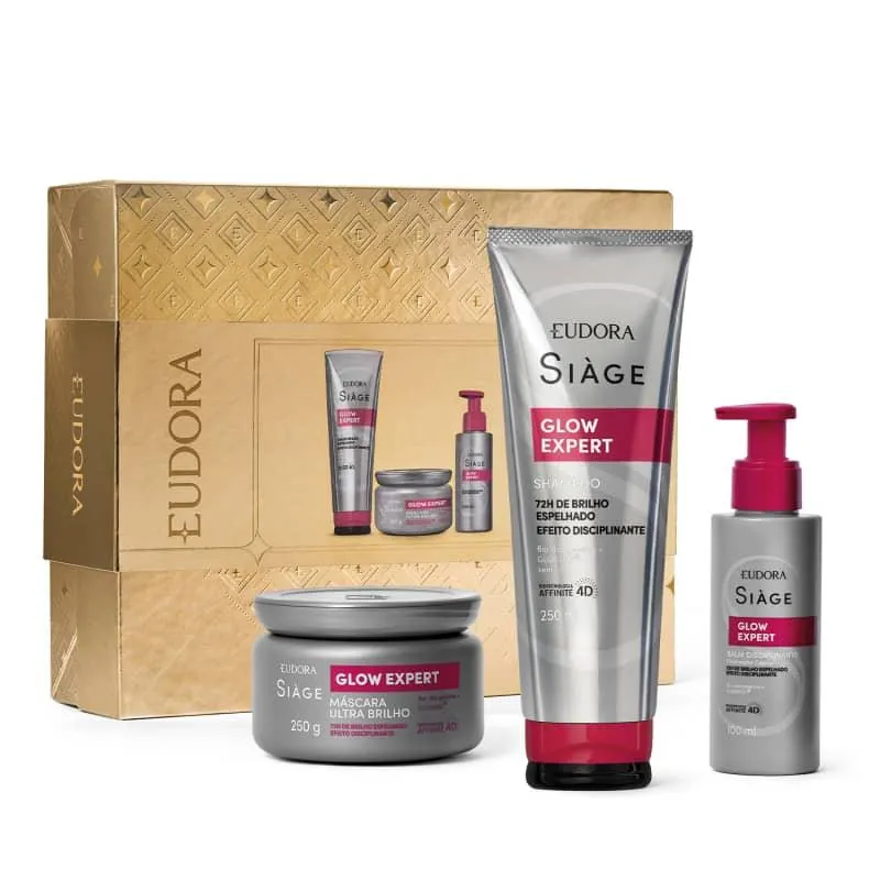 Kit Presente Siàge Glow Expert: Shampoo 250 ml + Máscara Capilar Ultra Brilho 250g + Balm Disciplinante Finalizador Capilar 100 ml