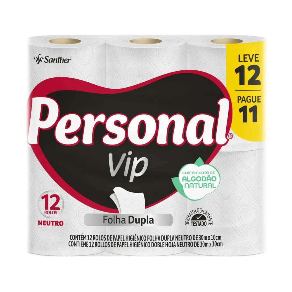 Papel Higiênico Personal Vip Folha Dupla com 12 rolos de 30 metros