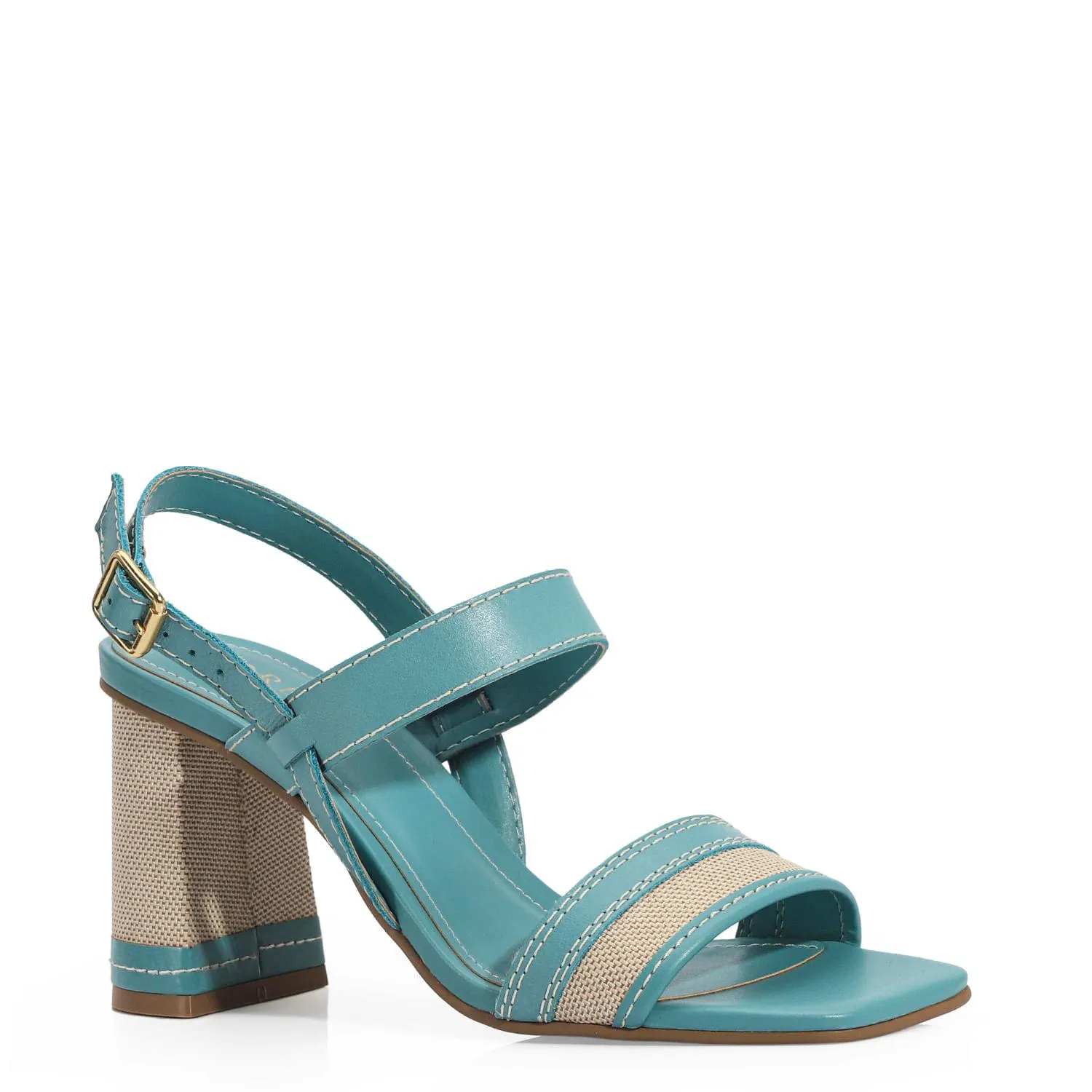 Sandália Linho/Couro Azul