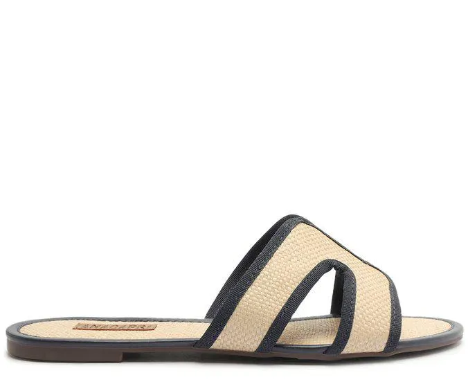 Rasteira Essencial Palha Azul e Nude