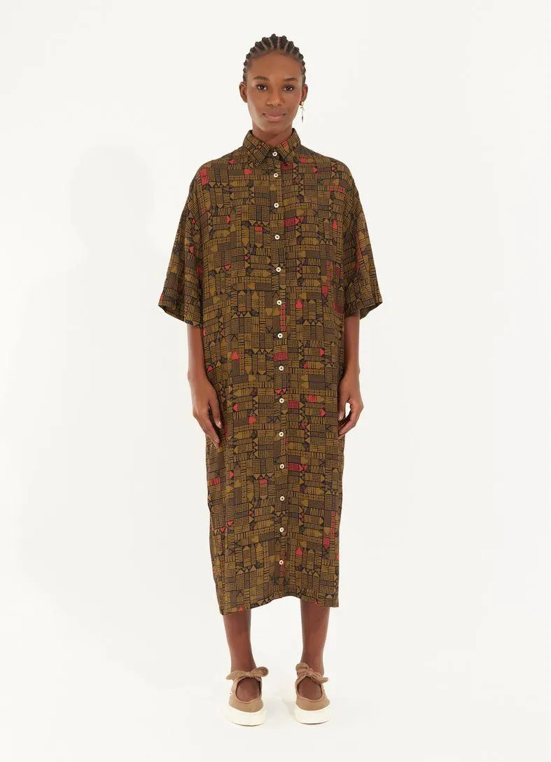 Vestido chemisier midi estampado cidade