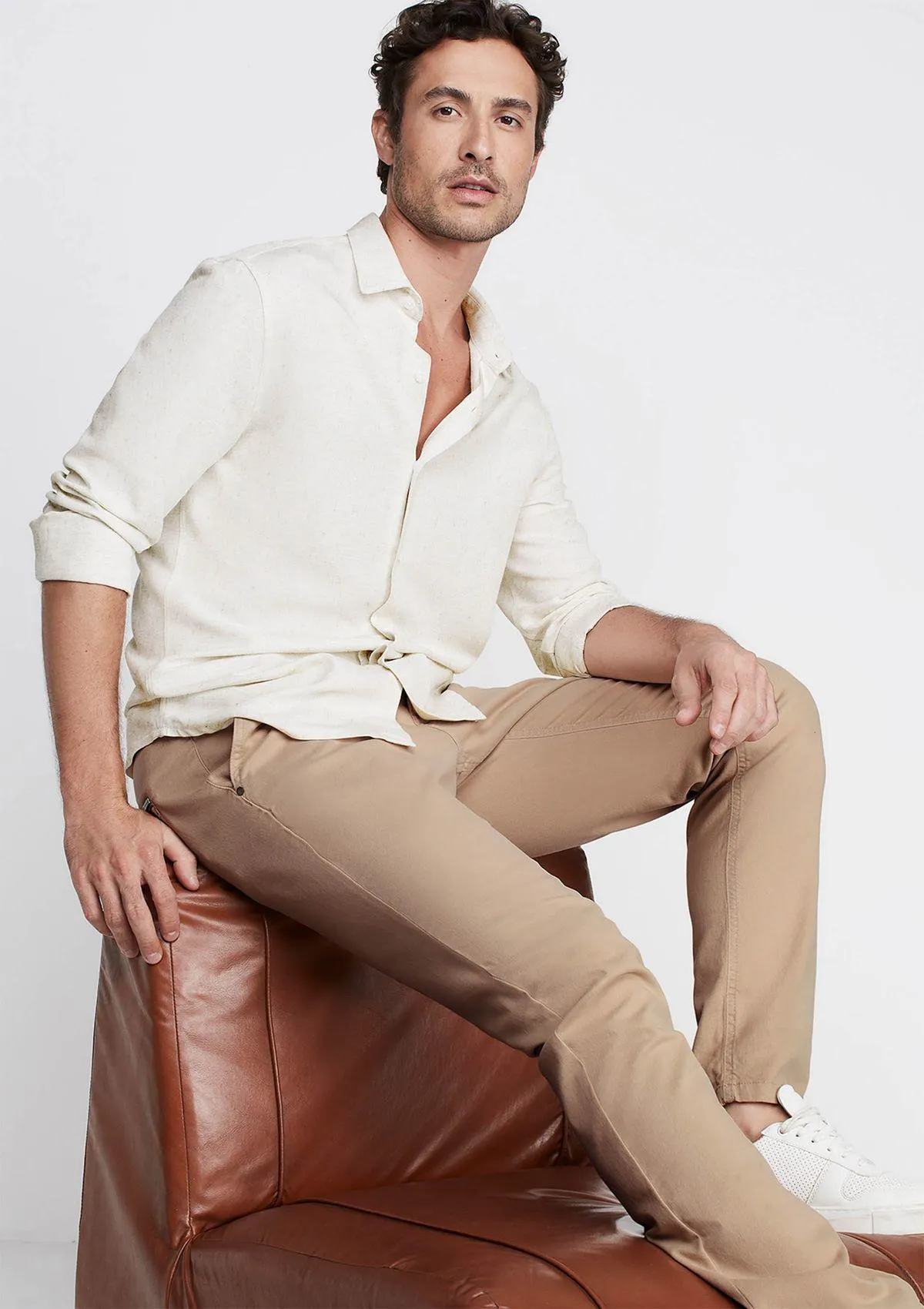 Camisa Masculina Manga Longa Slim - Off White