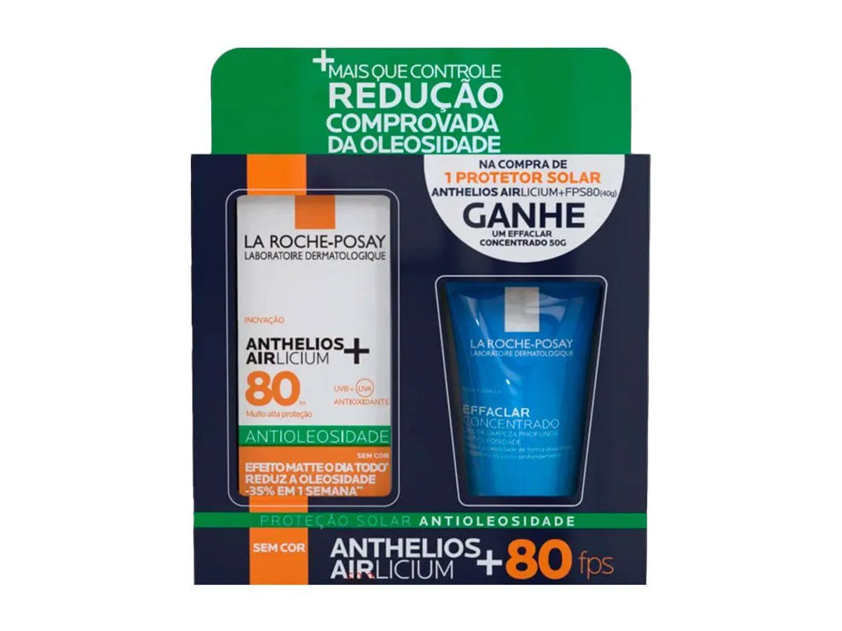 Kit Protetor Solar Facial La Roche-Posay Anthelios Airlicium Antioleosidade FPS80 Sem Cor 40g + Gel Facial Limpeza Profunda Effaclar Concentrado 50g