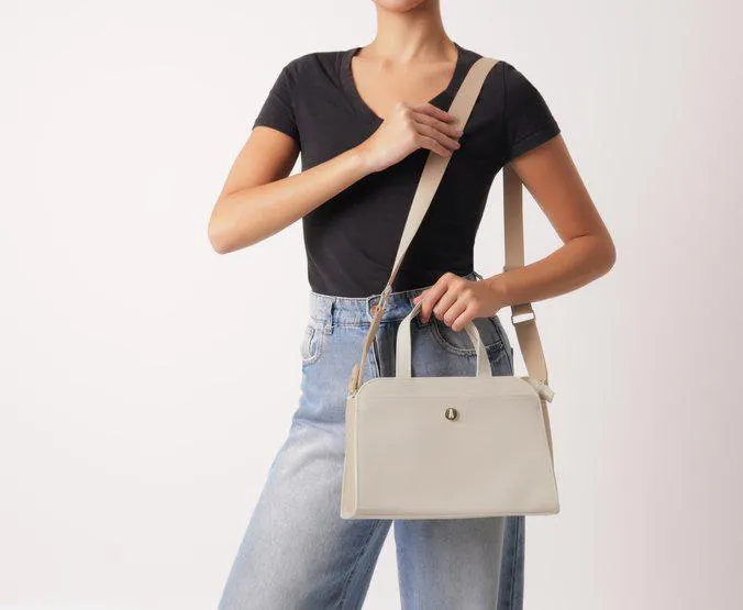 Bolsa Tote Branca Média Gorgurão Bolso Frontal