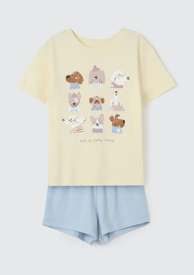 Pijama Infantil Menina Curto Com Estampa - Amarelo