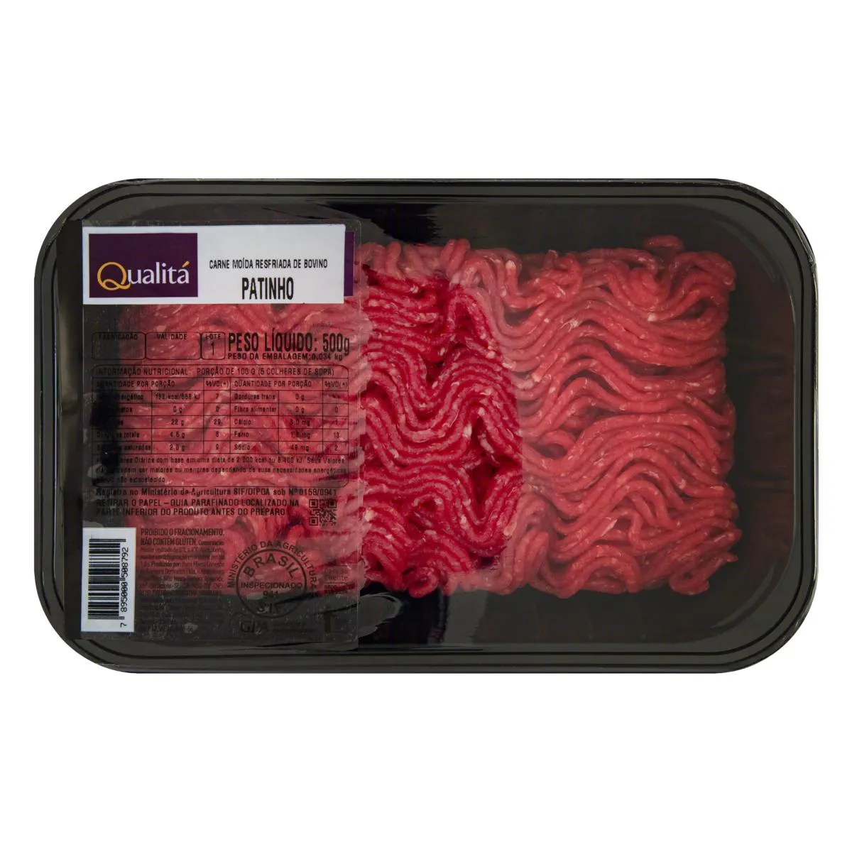 Carne Bovina Moída De Patinho Resfriada QUALITÁ Bandeja 500g