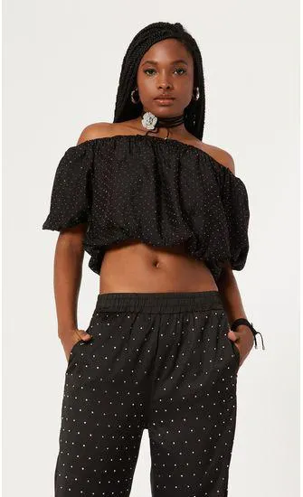 Cropped Cigana Bufante Termo Brilho - Preto