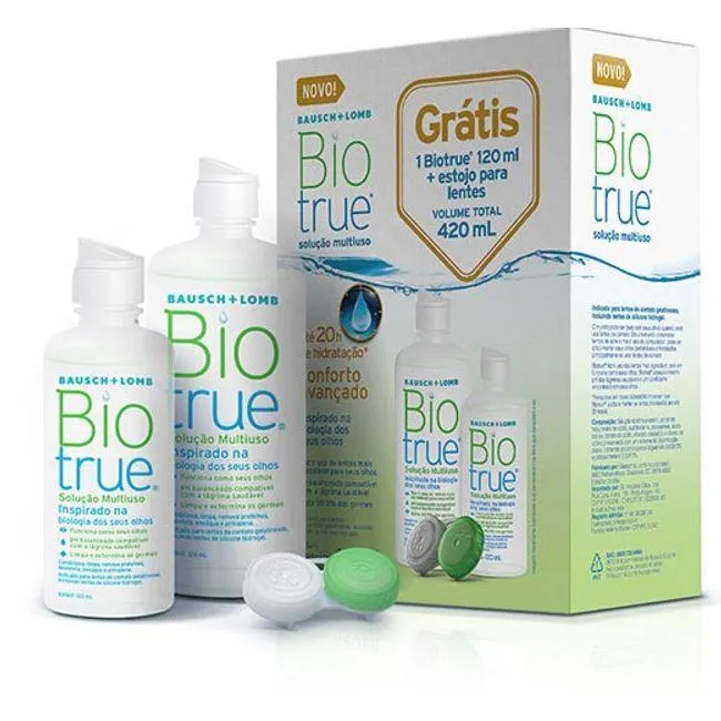 Para você economizar na compra do BIOTRUE 300 ml e ainda levar grátis 1 Biotrue 120 ml + estojo de lentes.