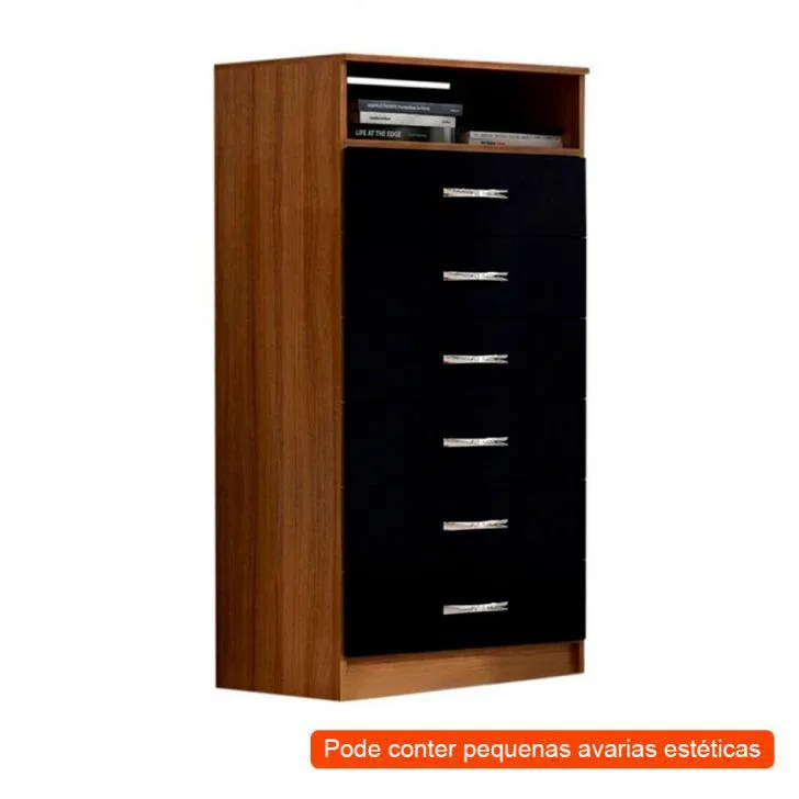 [OUTLET] Cômoda Gaia 6 Gavetas Imbuia e Preto Evidência