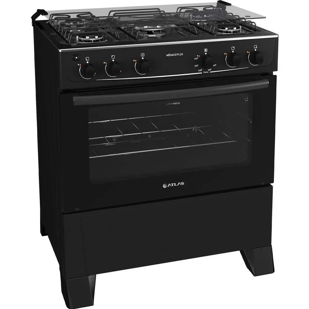 Fogão 5 Bocas de Piso Atlas Mônaco Plus, Acendimento Automático, Preto - 300000717 Bivolt