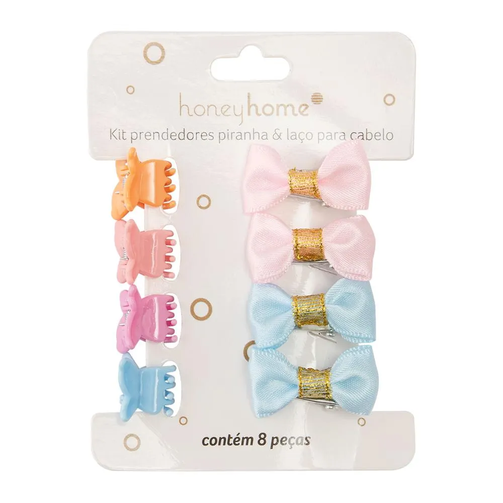 Kit 4 Prendedores de Cabelo Piranha Borboleta Com 4 Presilhas Laço Poliéster E Plástico LM2813 - honeyhome