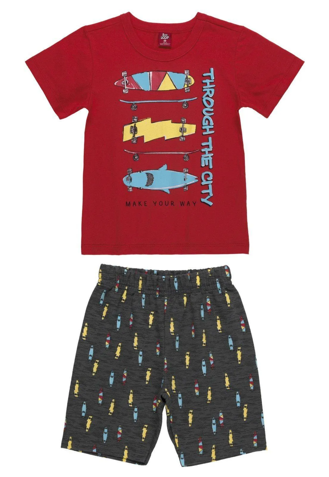 Conjunto Infantil Masculino Com Camiseta E Bermuda Bee Loop Vermelho