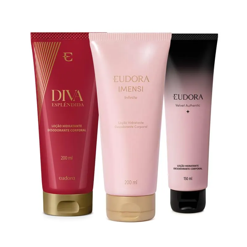 Combo Loção Hidratante Corporal: Diva Esplêndida 200ml + Imensi Infinite 200ml + Eudora Velvet Authentic 150ml