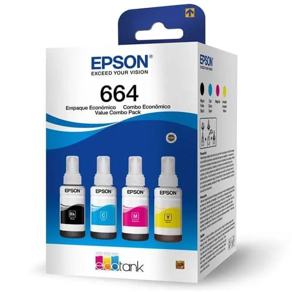 Kit Garrafa Epson T664 para Ecotank Preto, Ciano, Magenta, Amarelo - 1 UN