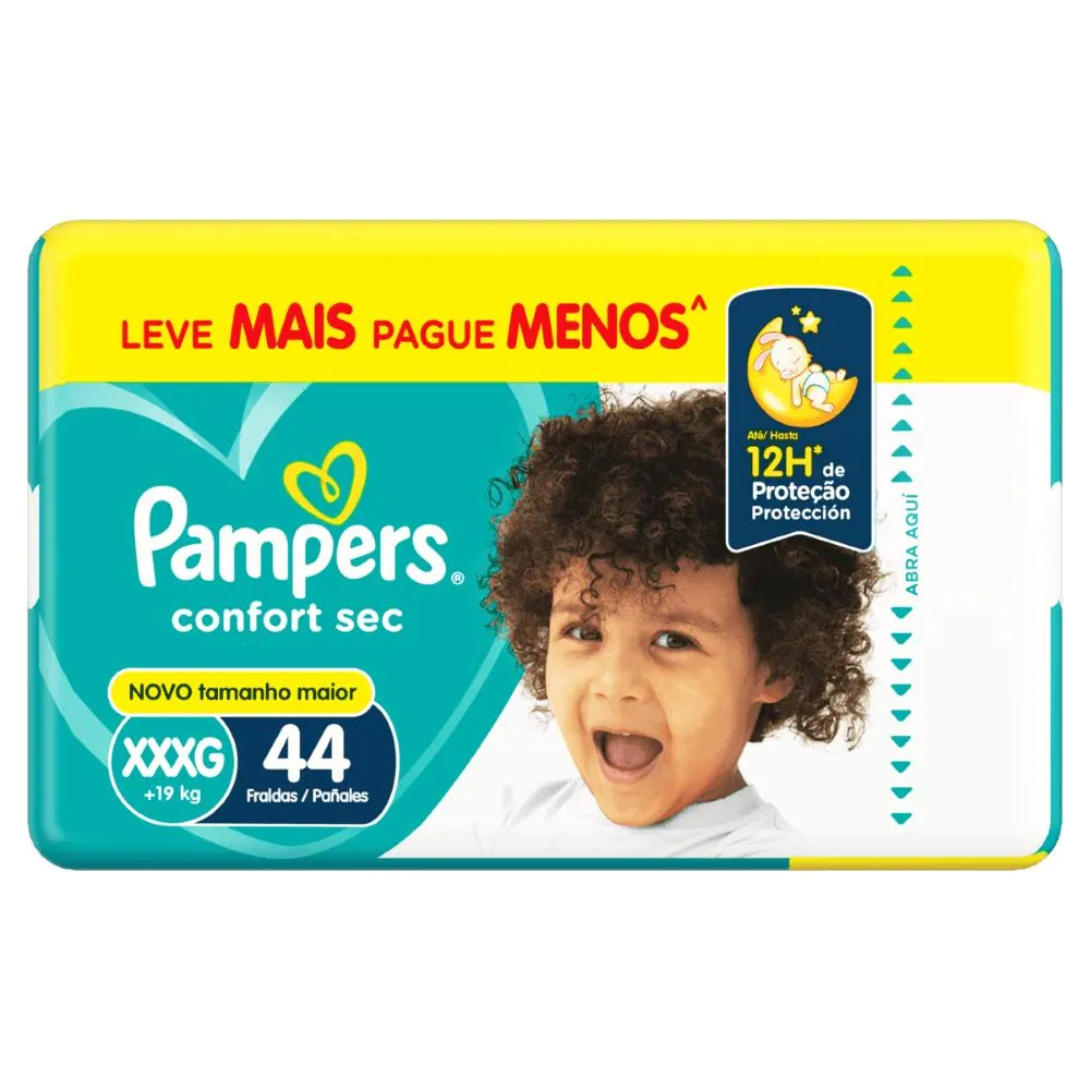 Fralda Descartável Infantil Pampers Confort Sec XXXG + de 19kg - 44 Unidades