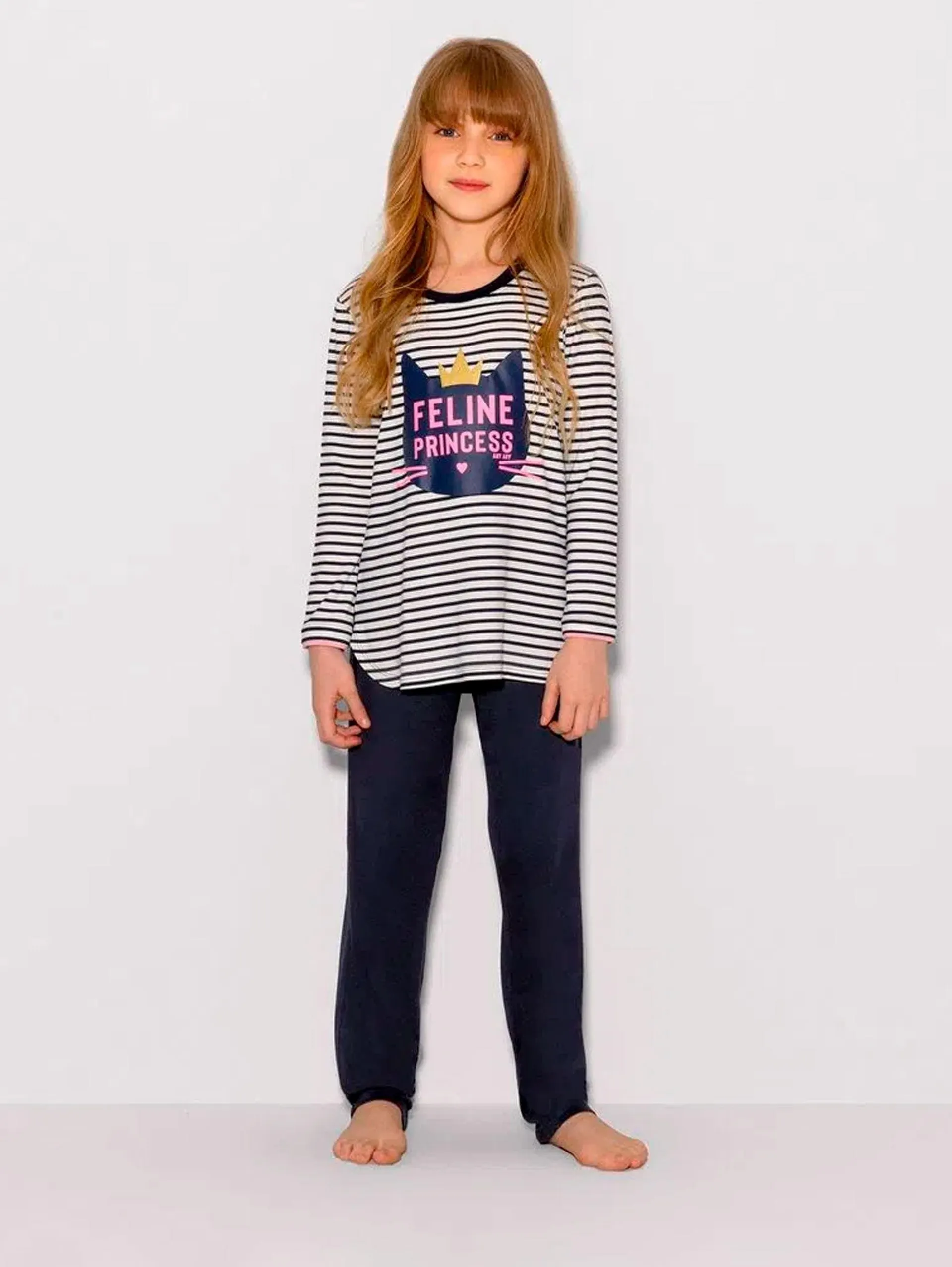 Pijama Infantil Feminino Manga Longa Feline Stripe