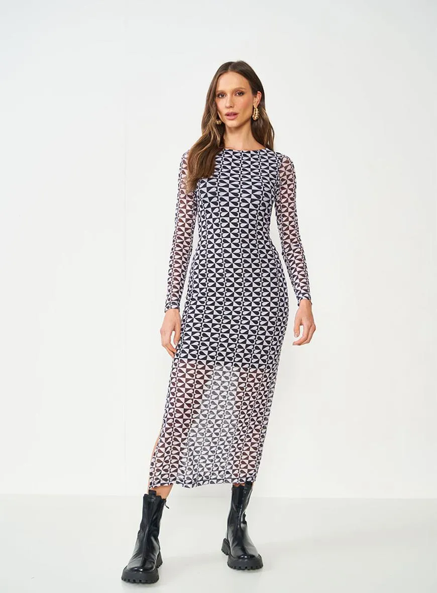 Vestido Slim Tule Estampado